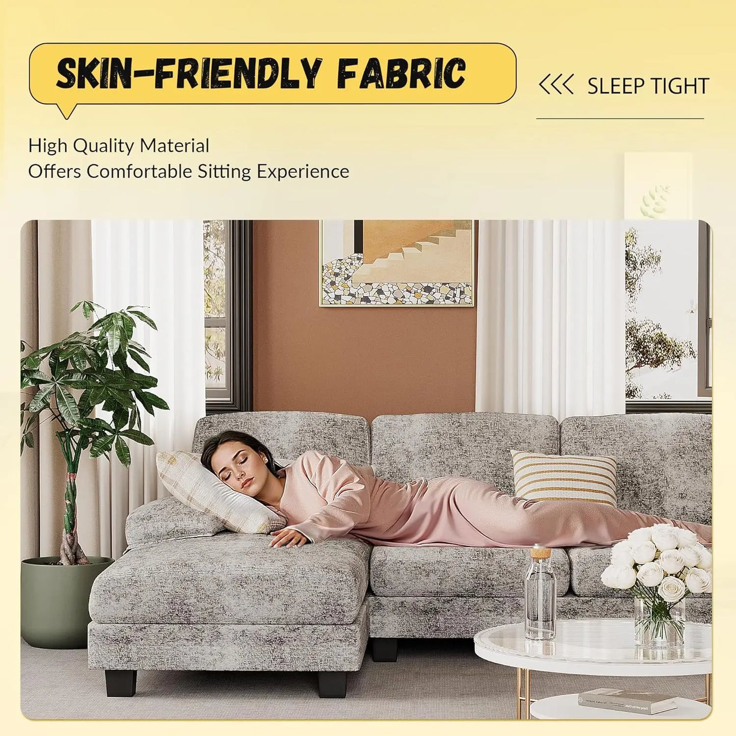 XIUWO U Shaped Chenille Sectional Sofa For Small Living Room