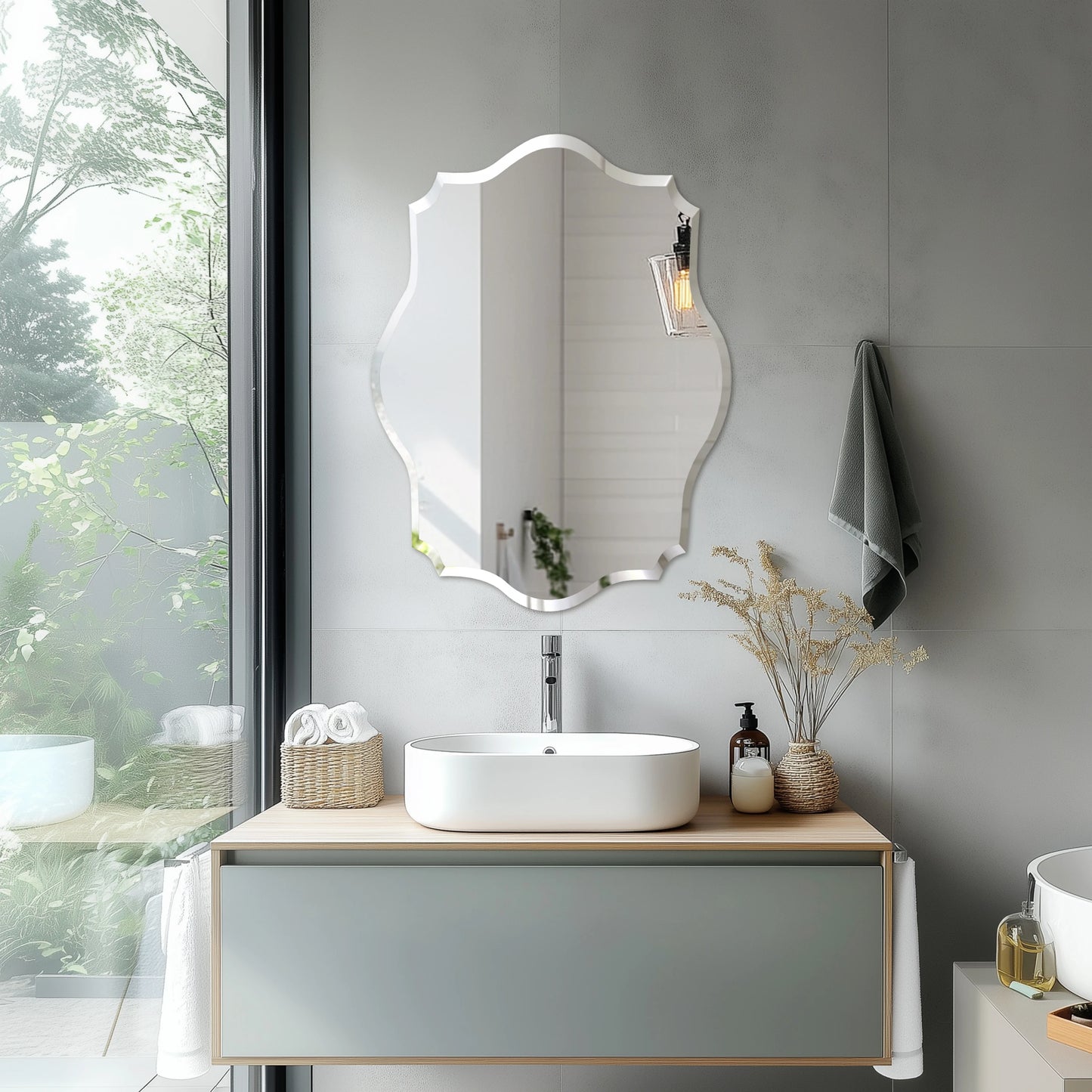 Wisfor Wall Mirror Scalloped Frameless Beveled Edge Polished