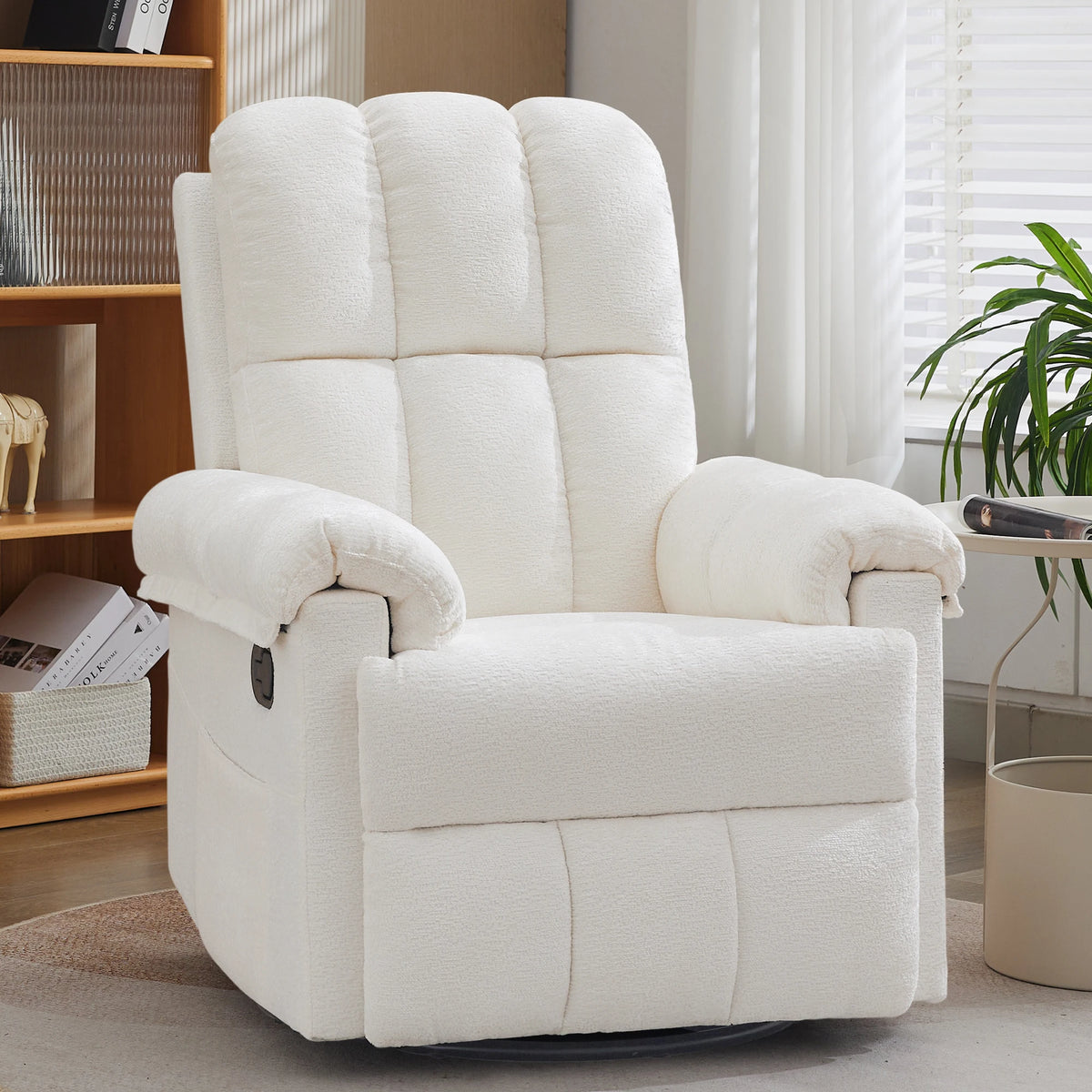 Korser Swivel Rocker Recliner Chair with Side Pockets Small Recliner for Small Spaces for Living Room, Nursery, Chenille