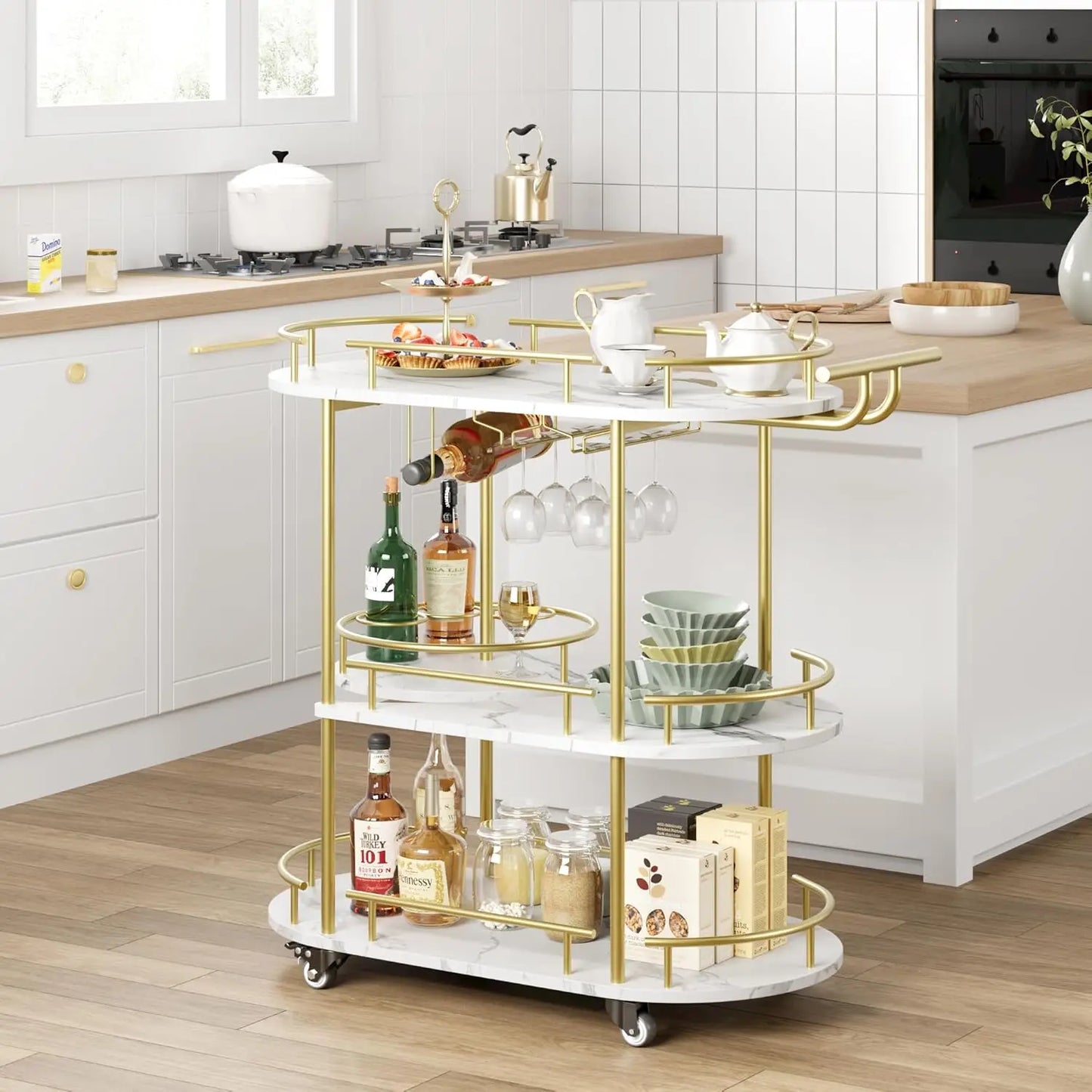HobbyLane 4 Tier Bar Cart On Wheels With Wine Rack