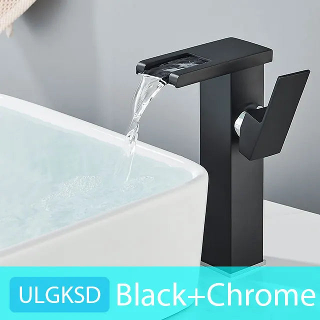 ULGKSD Bathroom Sink Faucets Cold&Hot Hydroelectric LED Basin Faucet Deck Mounted Waterfall Mixer Tap Kitchen Dual-use Tap Crane