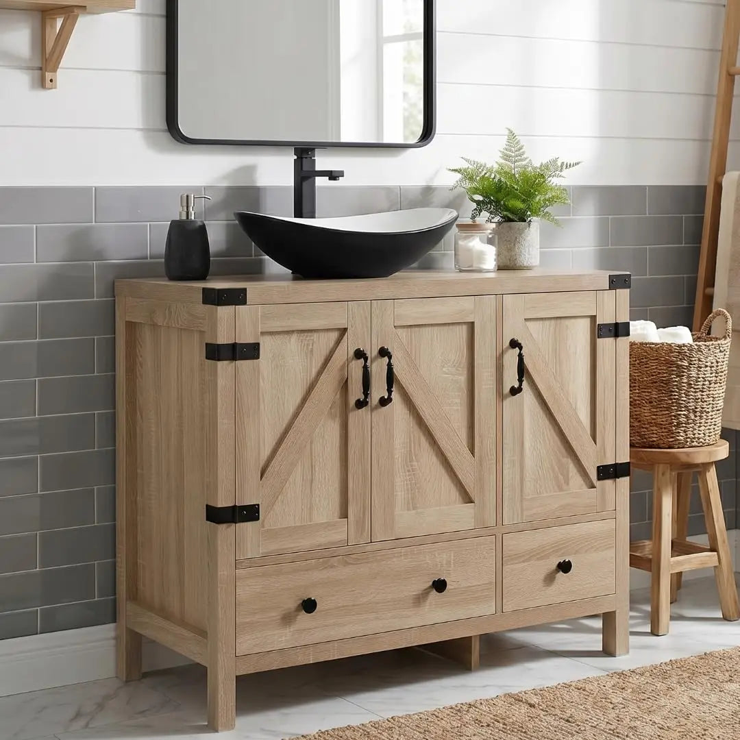 Minimalist Engineered Wood Bathroom Vanity With White Ceramic Sink