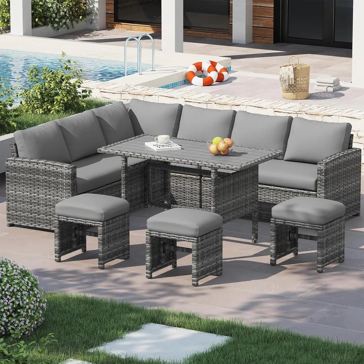 OEING 7-Piece Outdoor Patio Furniture Set With Waterproof Cover