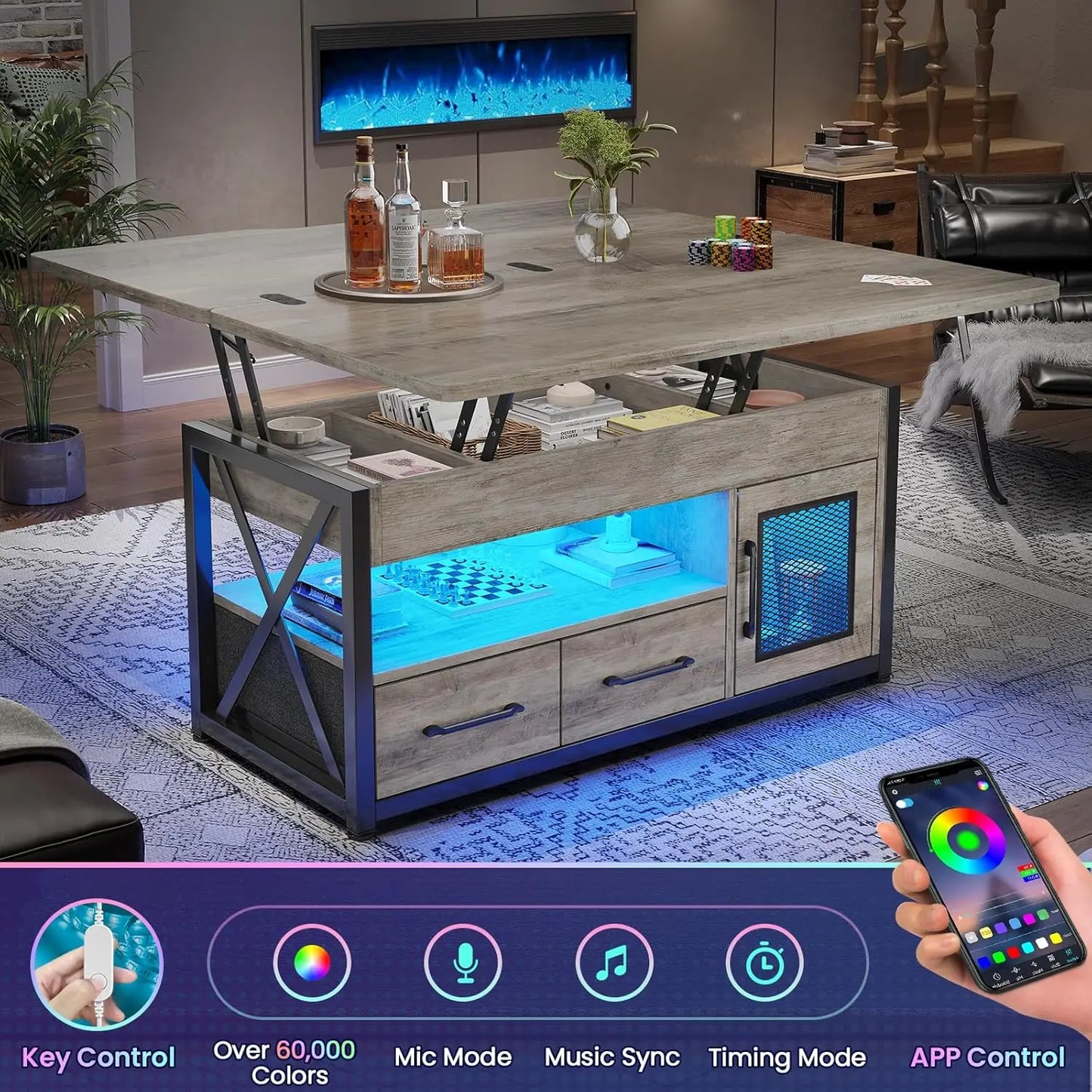 MOYU Modern Lift Top Coffee Table With Storage Cabinet