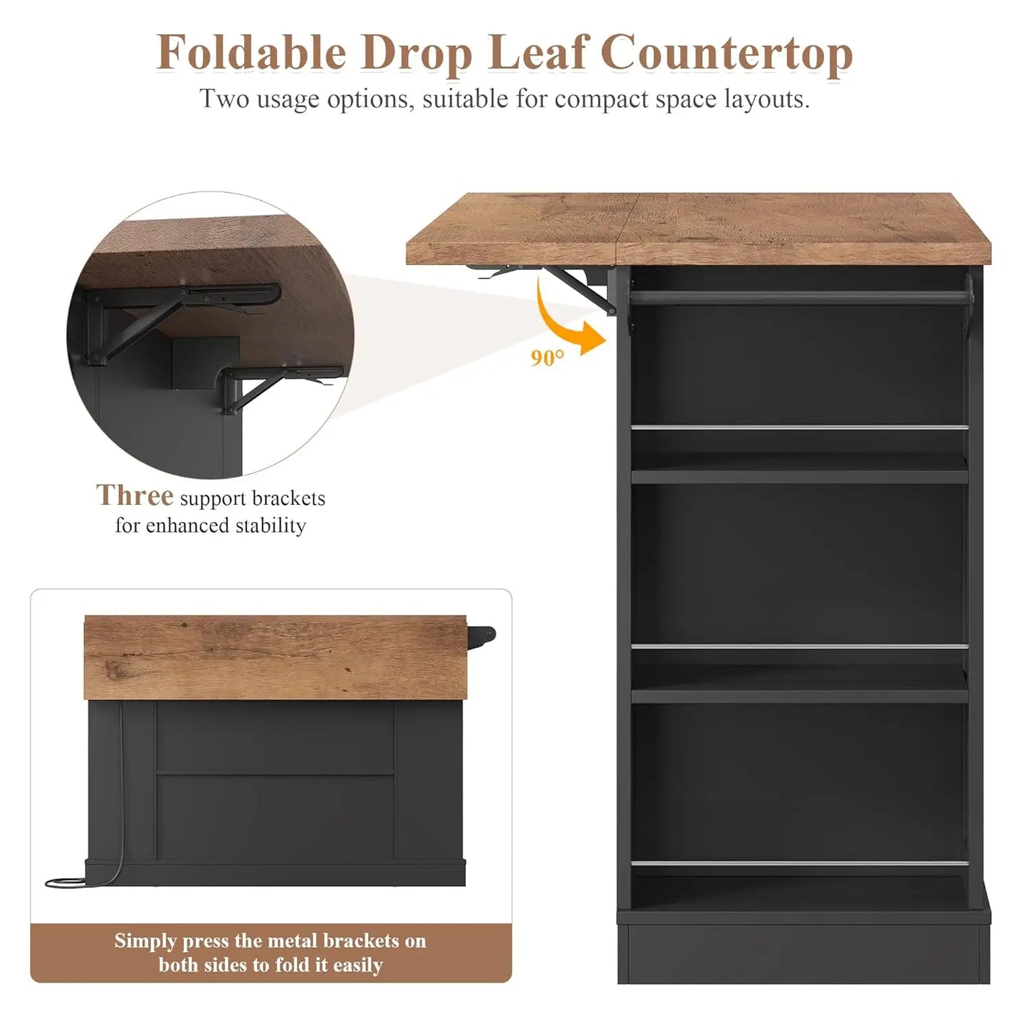 Mobile Kitchen Island Cart With Drop Leaf And Drawers