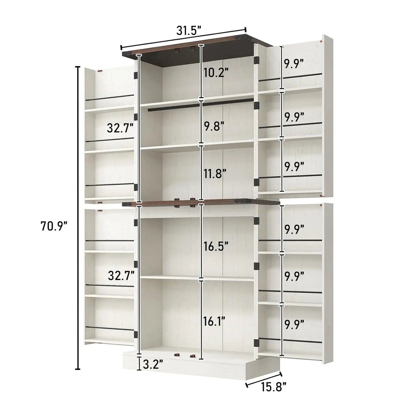 Farmhouse Kitchen Pantry Cabinet With Adjustable Shelves And Barn Doors