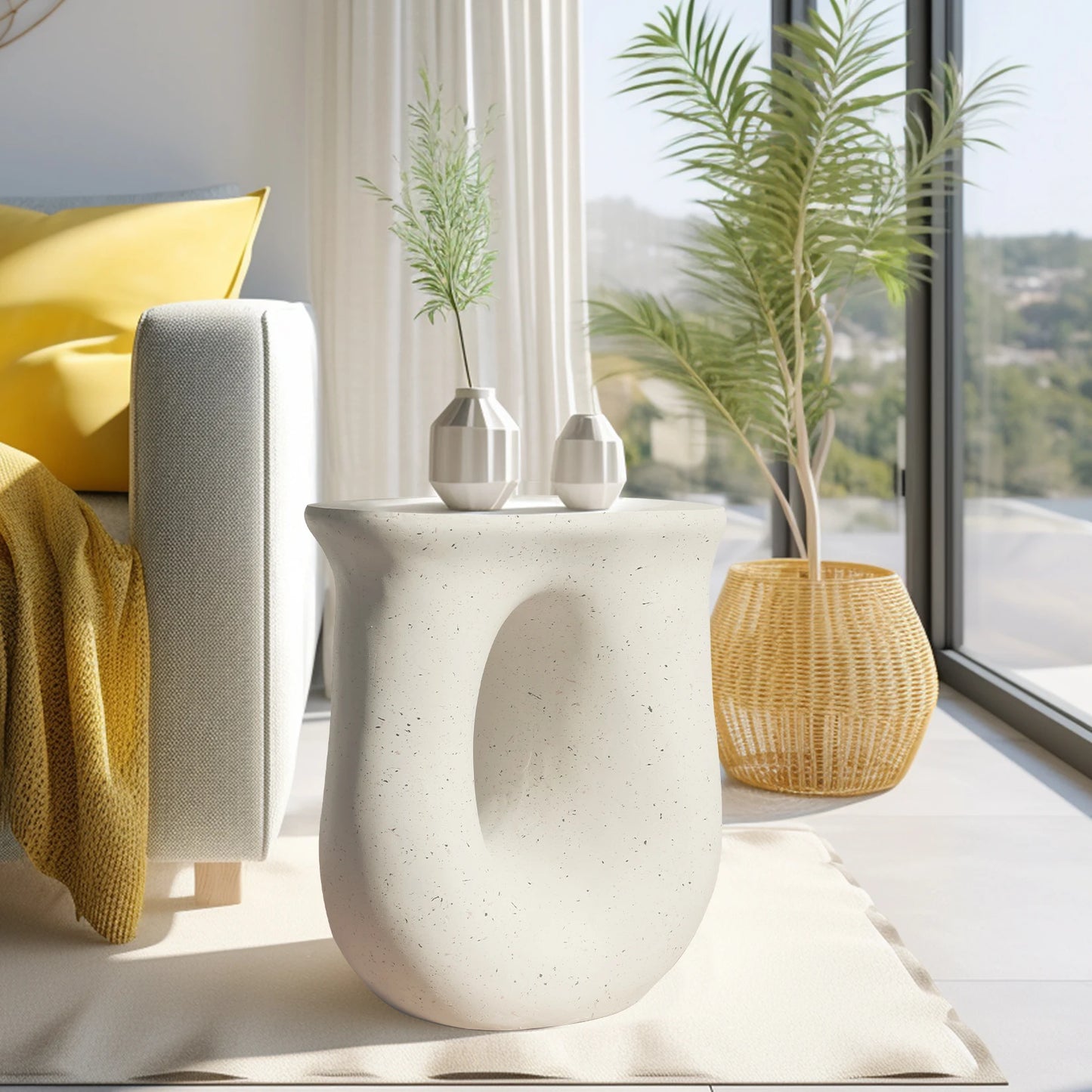 U Shaped Geometric End Table Modern Concrete Nightstand