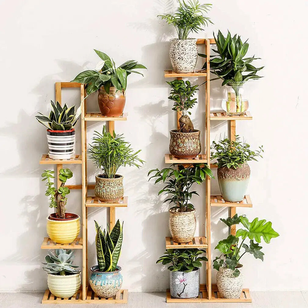 Bamboo Six Tier Plant Stand Rack For Indoor Outdoor Display