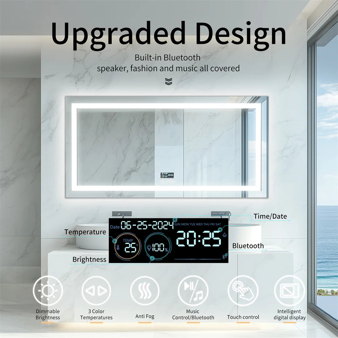 LUVODI Large Bluetooth Vanity Mirror With LED Light Three Color Temperatures