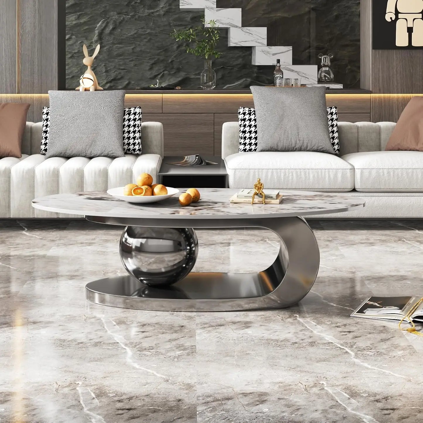 Modern Coffee Table With Stainless Steel Pedestal Luxury