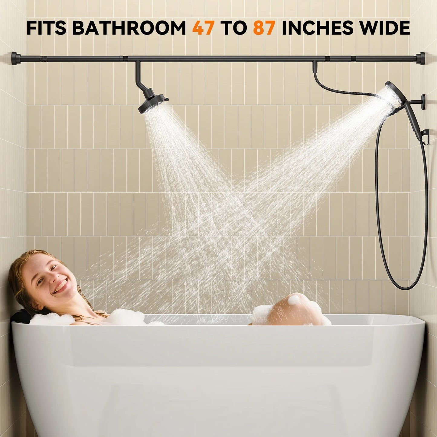 Tandem Double Shower Head for Couples With Handheld Stainless Steel
