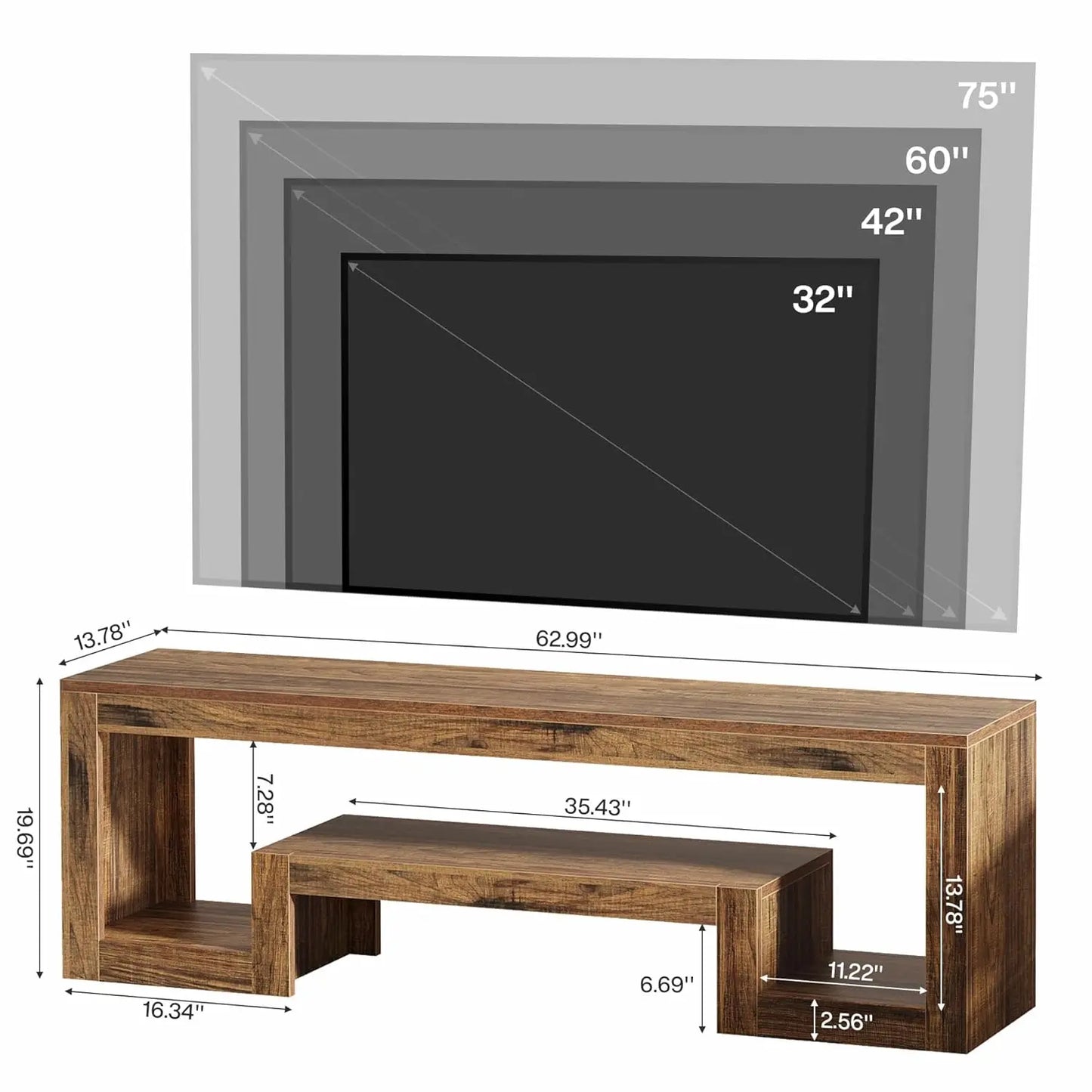 Farmhouse Wood TV Stand Entertainment Center Open Shelves Living Room