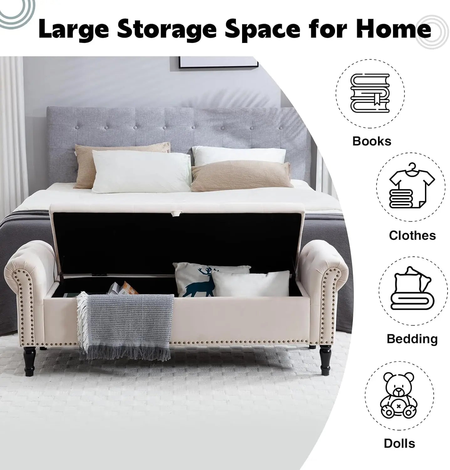 End of Bed Storage Bench Tufted Upholstered Ottoman Benches