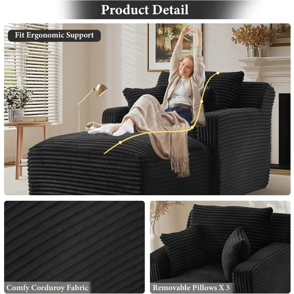 Indoor Oversized Upholstered Chaise Lounge Sofa Bed With 3 Pillows Customized