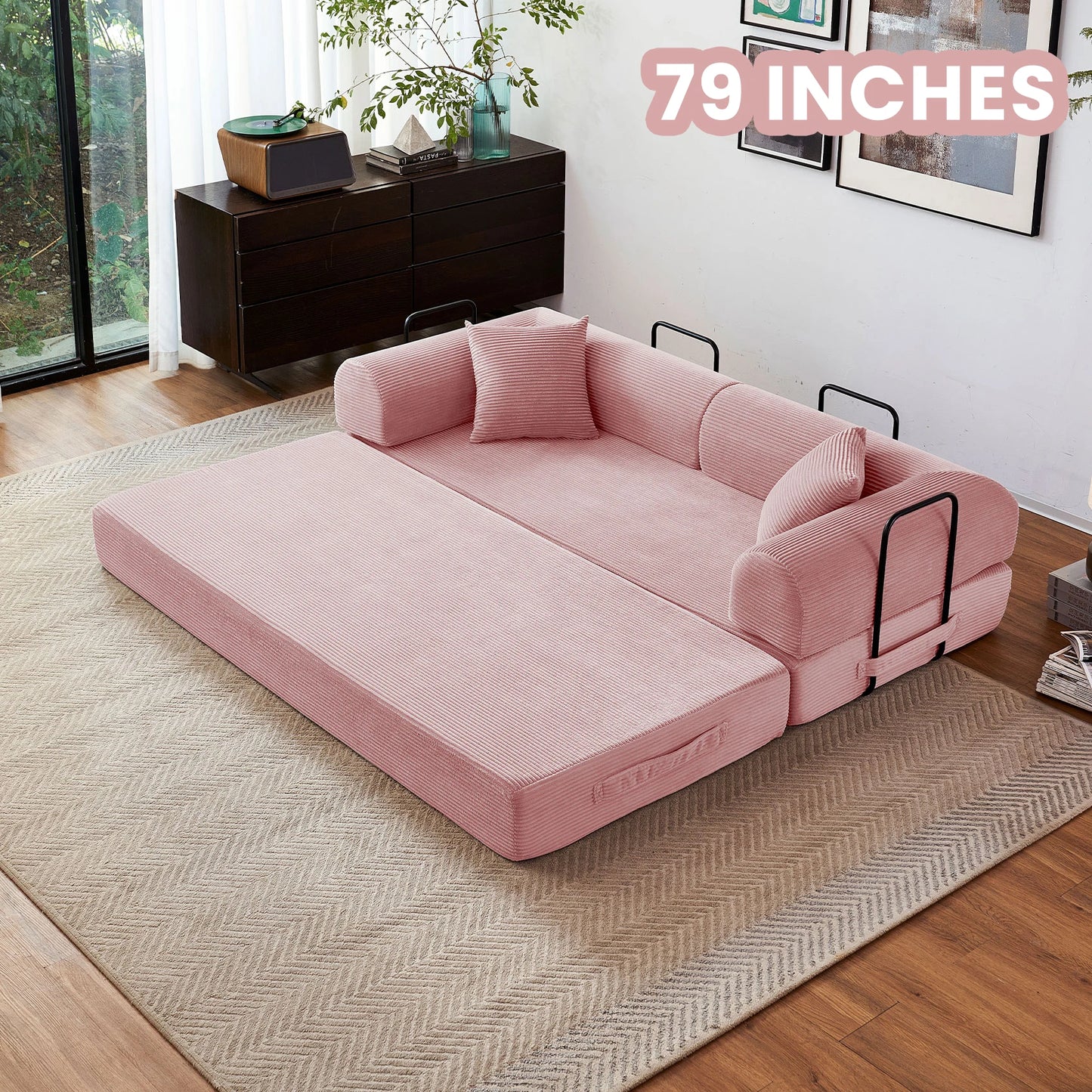 Convertible Sofa Bed With L-Shaped Armrests For Living Room