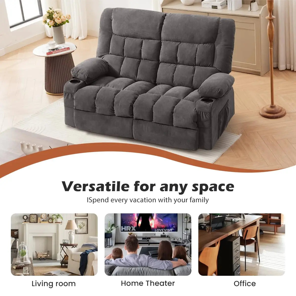 Guangbai Recliner Loveseat With Cup Holders Ergonomic Manual