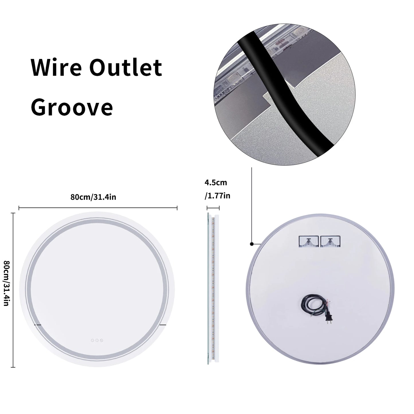 Round LED Bathroom Mirror With Backlit Front Lit Dimming Demister