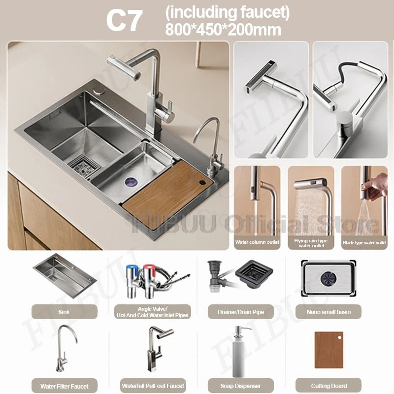 Slofy 304 Stainless Steel Kitchen Sink Undercounter Topmount Single Bowl Faucet