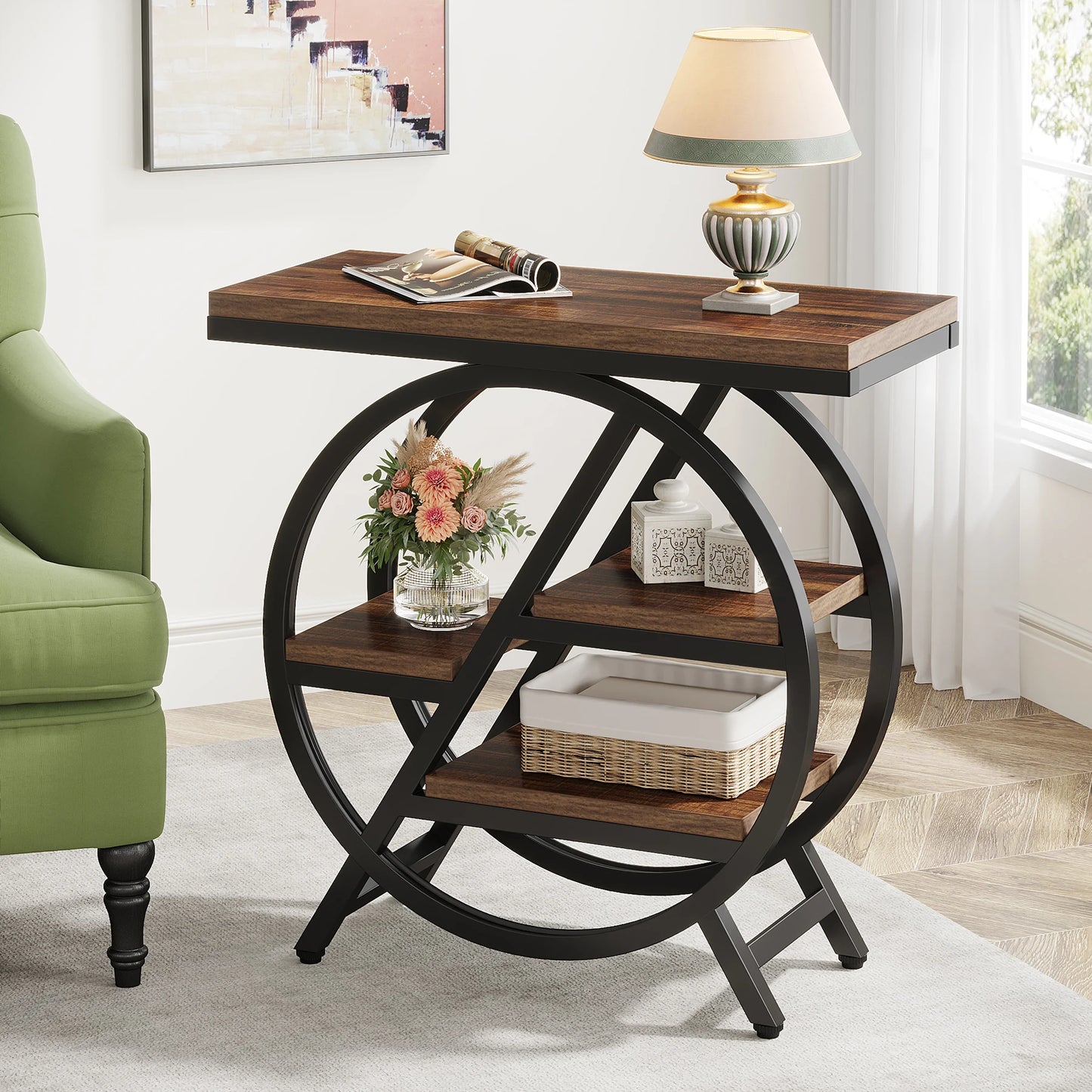 Tribesigns End Table With 3 Storage Shelves Industrial Wooden