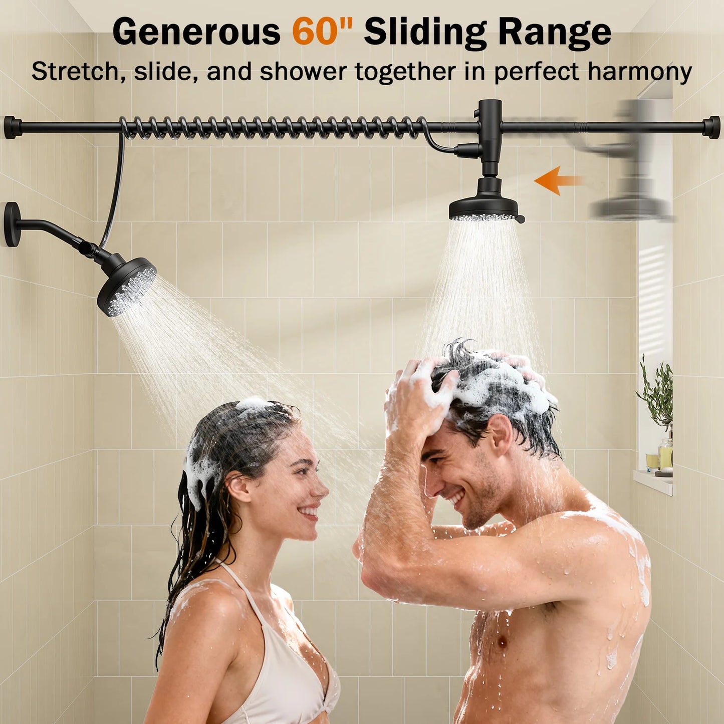 Dual Shower Head For Couples High Pressure Adjustable Slider