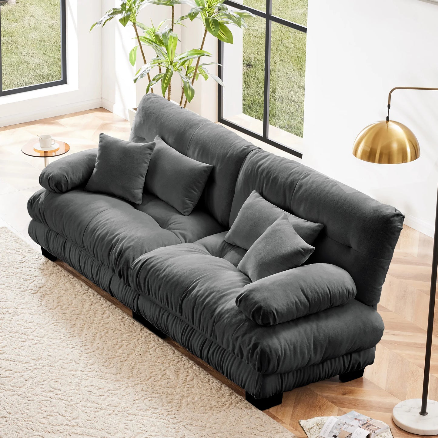 Chenille Modular Sectional Sofa Couch With Ottomans