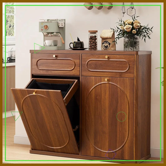 Double Tilt Out Trash Can Cabinet With Drawer Hidden