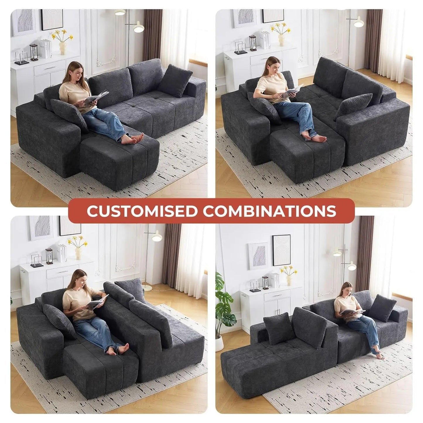 Cloud Modular Sectional Couch Chenille L Shaped Sofa Chaise