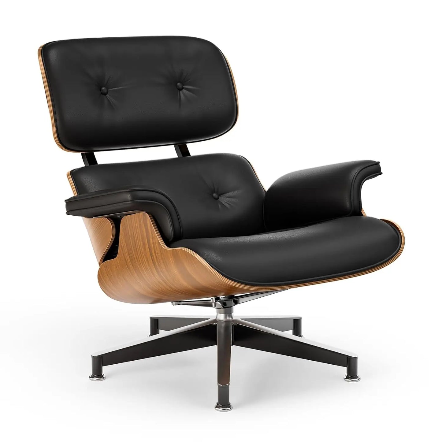 PU Leather Chaise Lounge Chair With Ottoman Walnut Wood