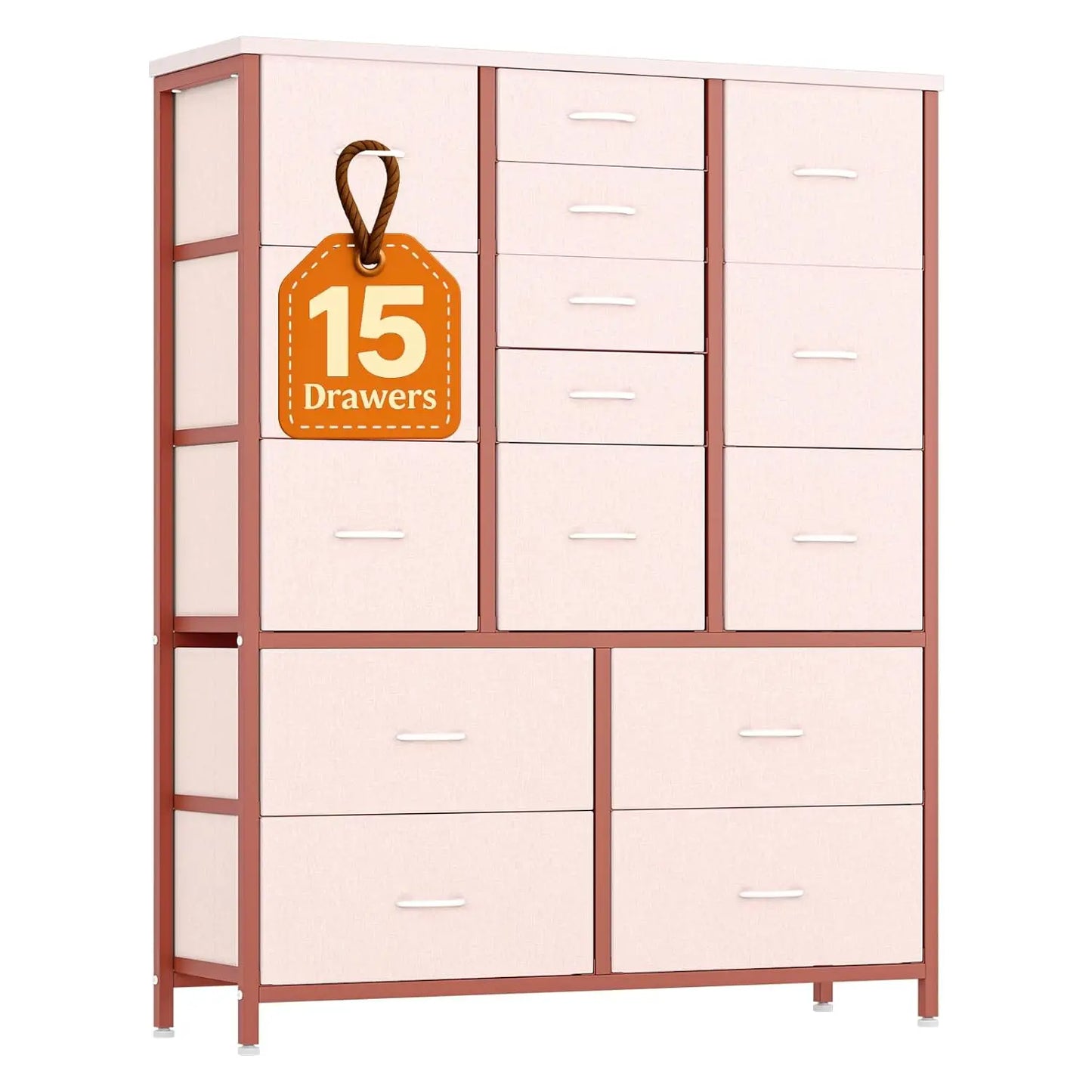 Fabric Tall Dresser With Wood Grain Top And Metal Frame