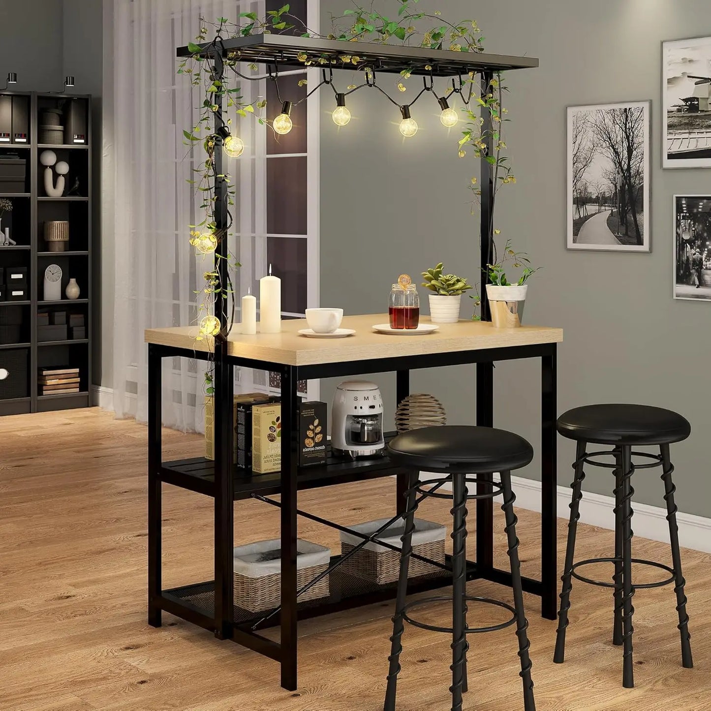 HiMISS Kitchen Island With Storage And Power Outlet Bakers Rack