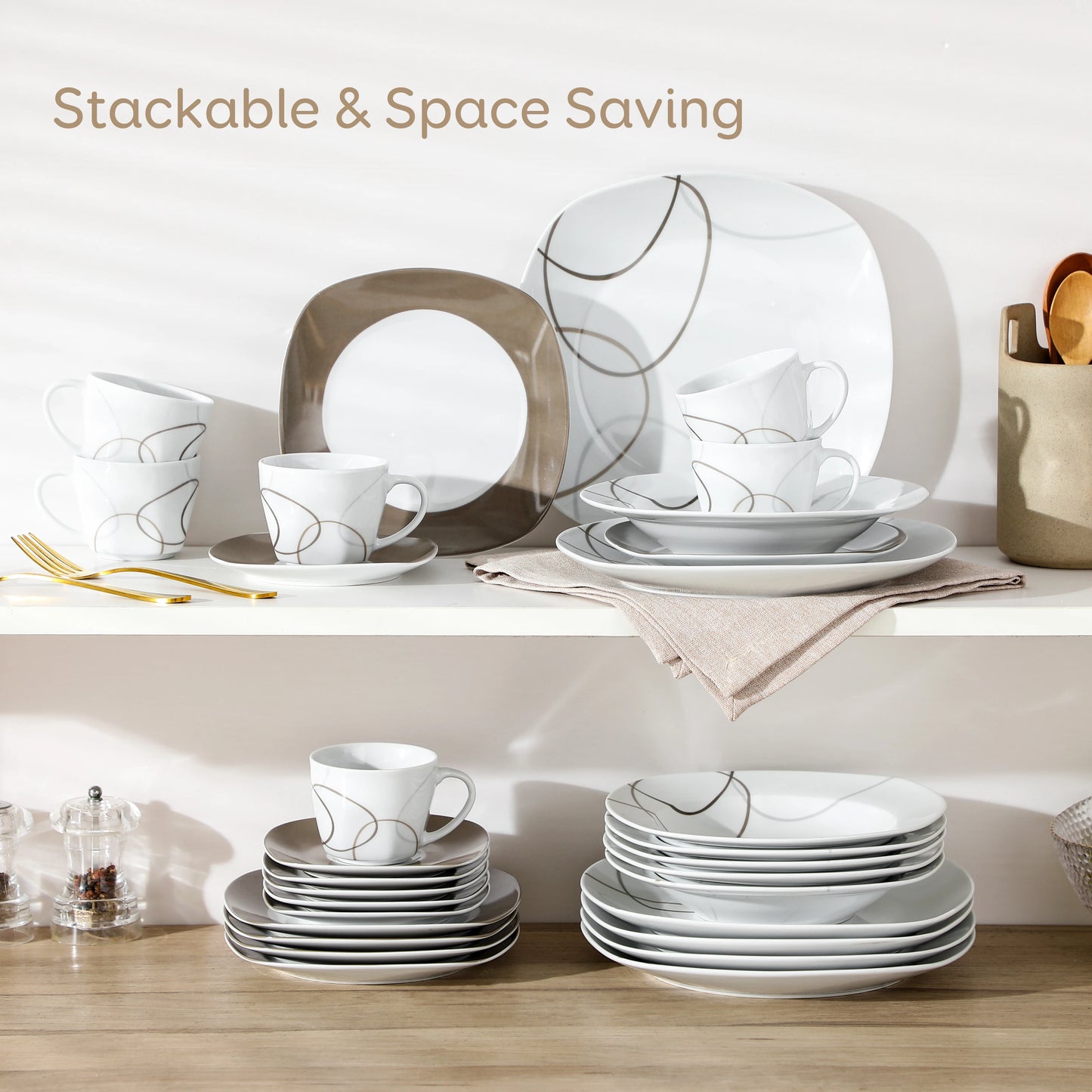 MALACASA 30-Piece Porcelain Dinnerware Set With Plates Cups Saucers
