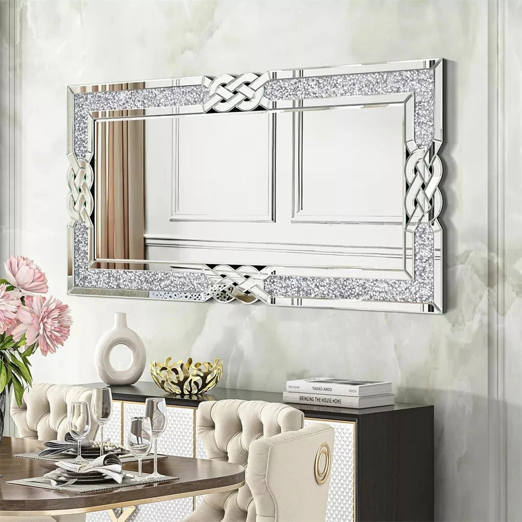 Wisfor Crushed Diamond Wall Mirror Framed Glass Glam Bling Edge