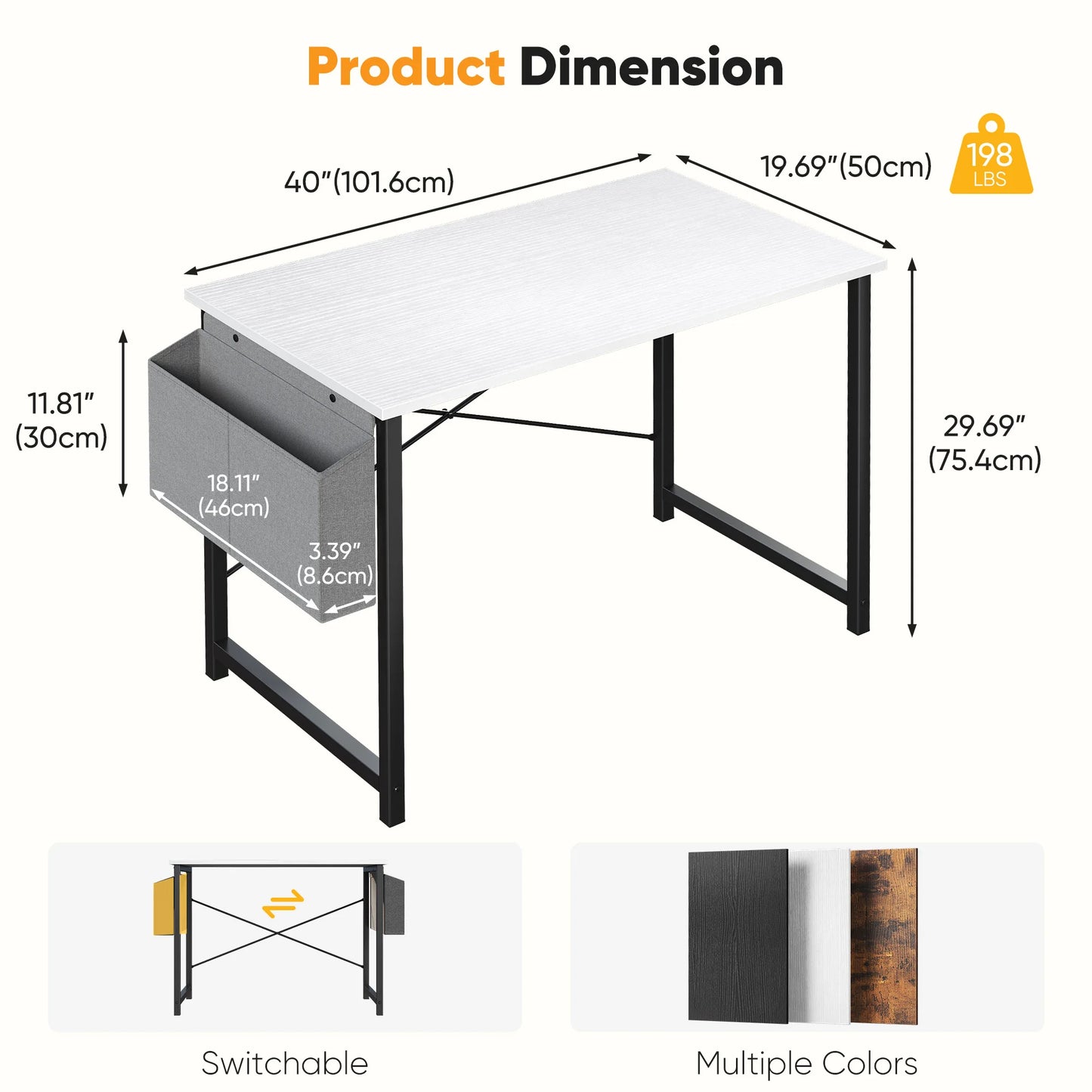JHK Adjustable Computer Desk Wood Tabletop Storage Bag