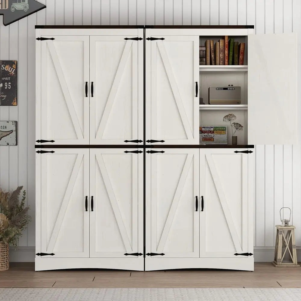 Farmhouse Kitchen Pantry Cabinet With Four Doors And Adjustable Shelves