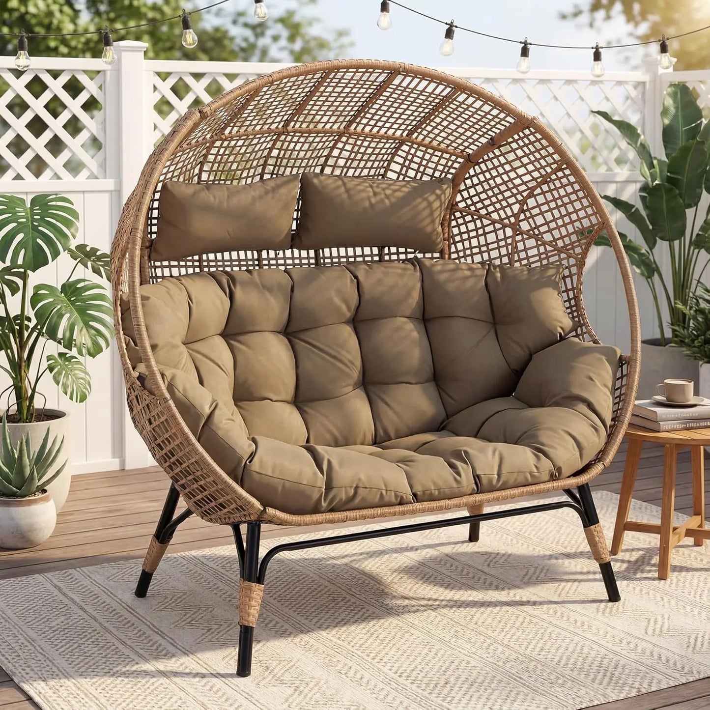 Wicker Rattan Cushioned Loveseat For Patio Garden Indoor Use