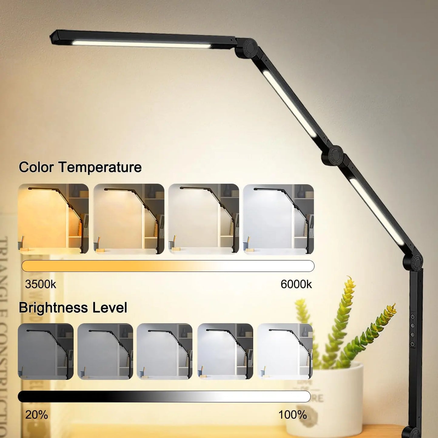 LED Desk Lamp With Clamp Flexible Swing Arm Three Lights