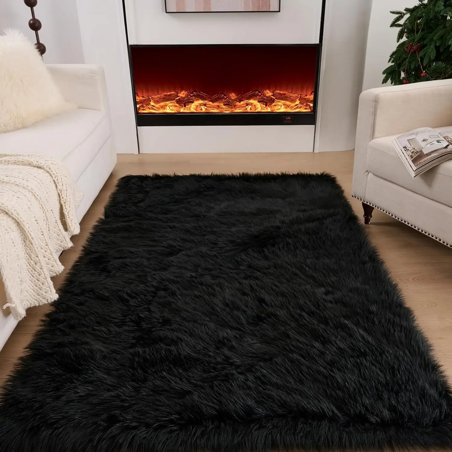 Fluffy Faux Sheepskin Shag Rug for Living Room and Bedroom