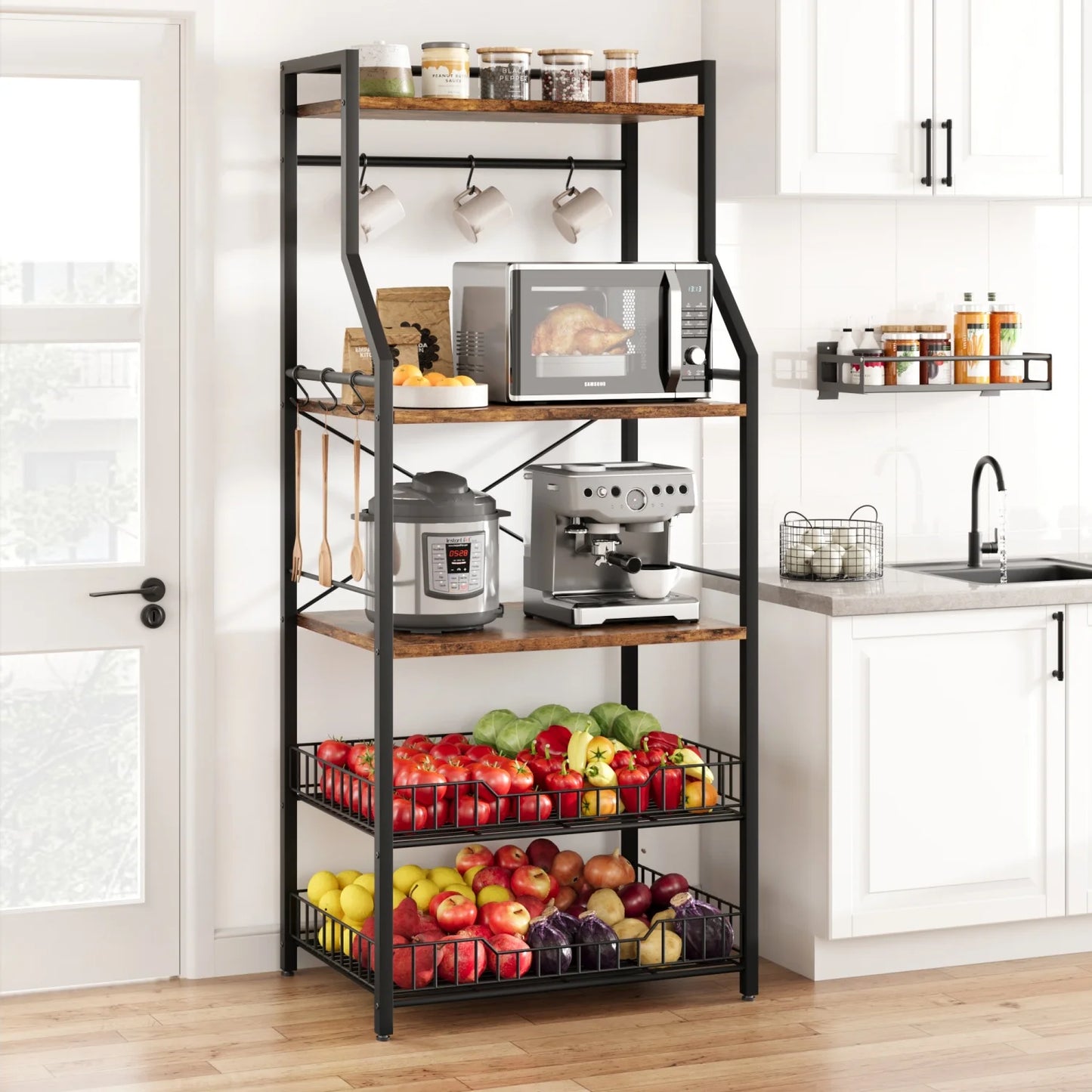 HiMISS Kitchen Bakers Rack Microwave Oven Stand Industrial Wire Baskets