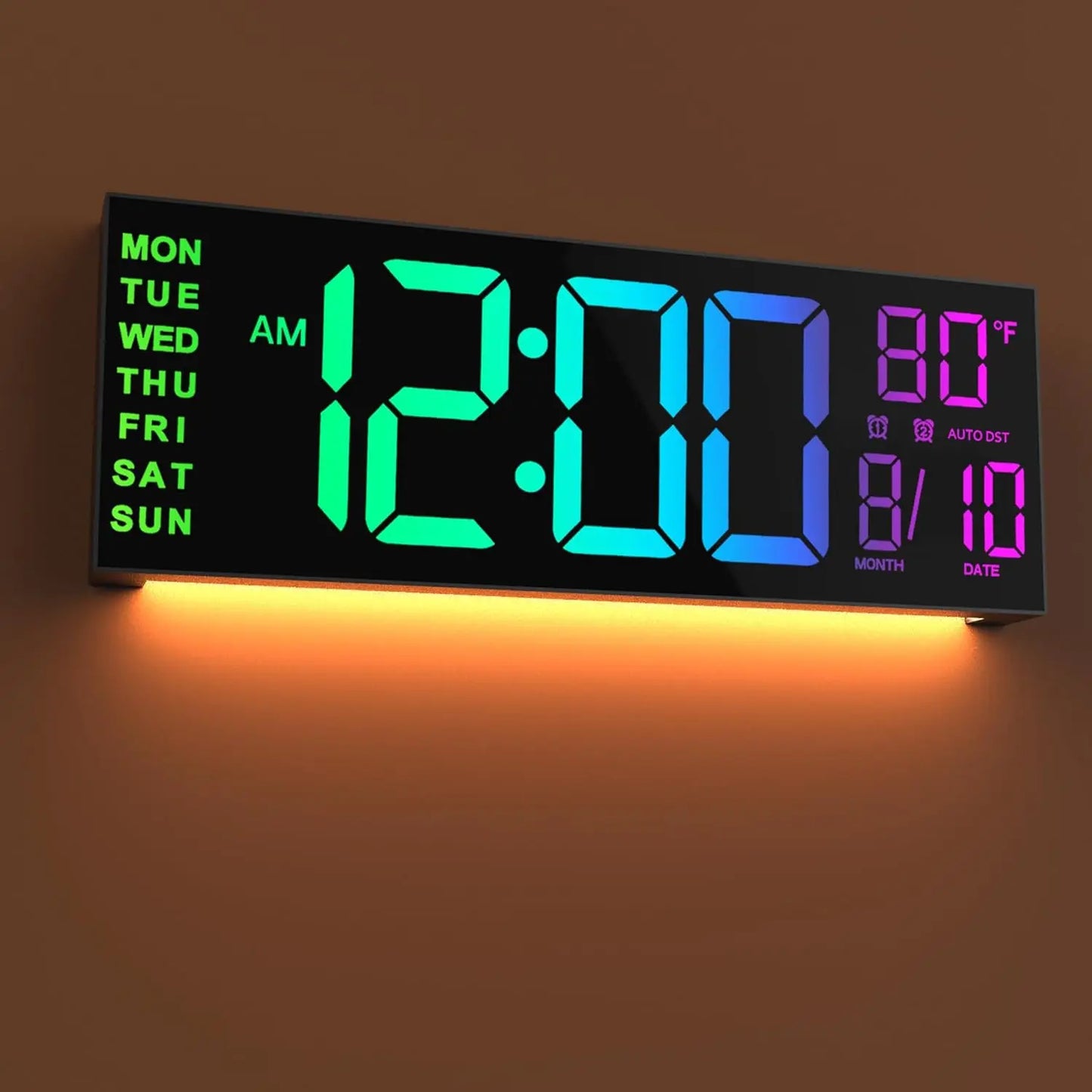 Digital Wall Clock With Remote, Timer, Alarm, LED Display, 8 RGB Colors