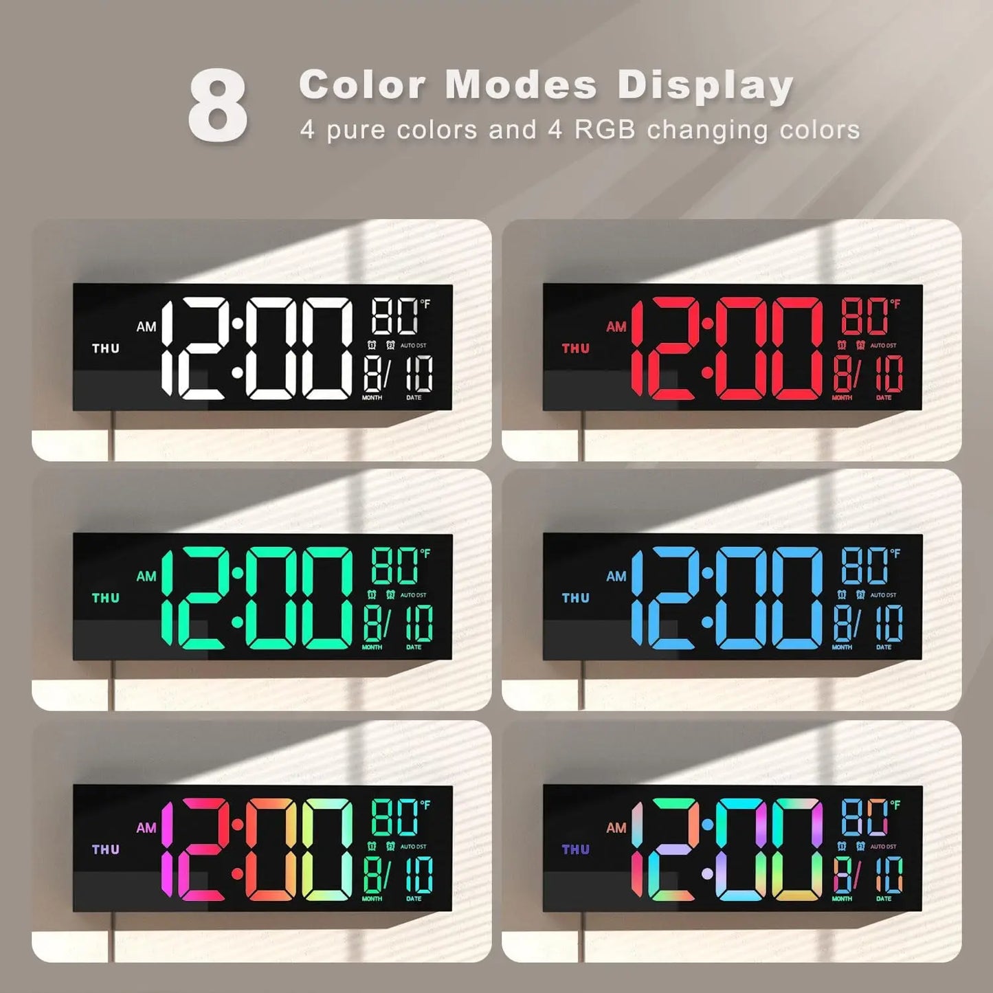 Digital Wall Clock With Remote, Timer, Alarm, LED Display, 8 RGB Colors