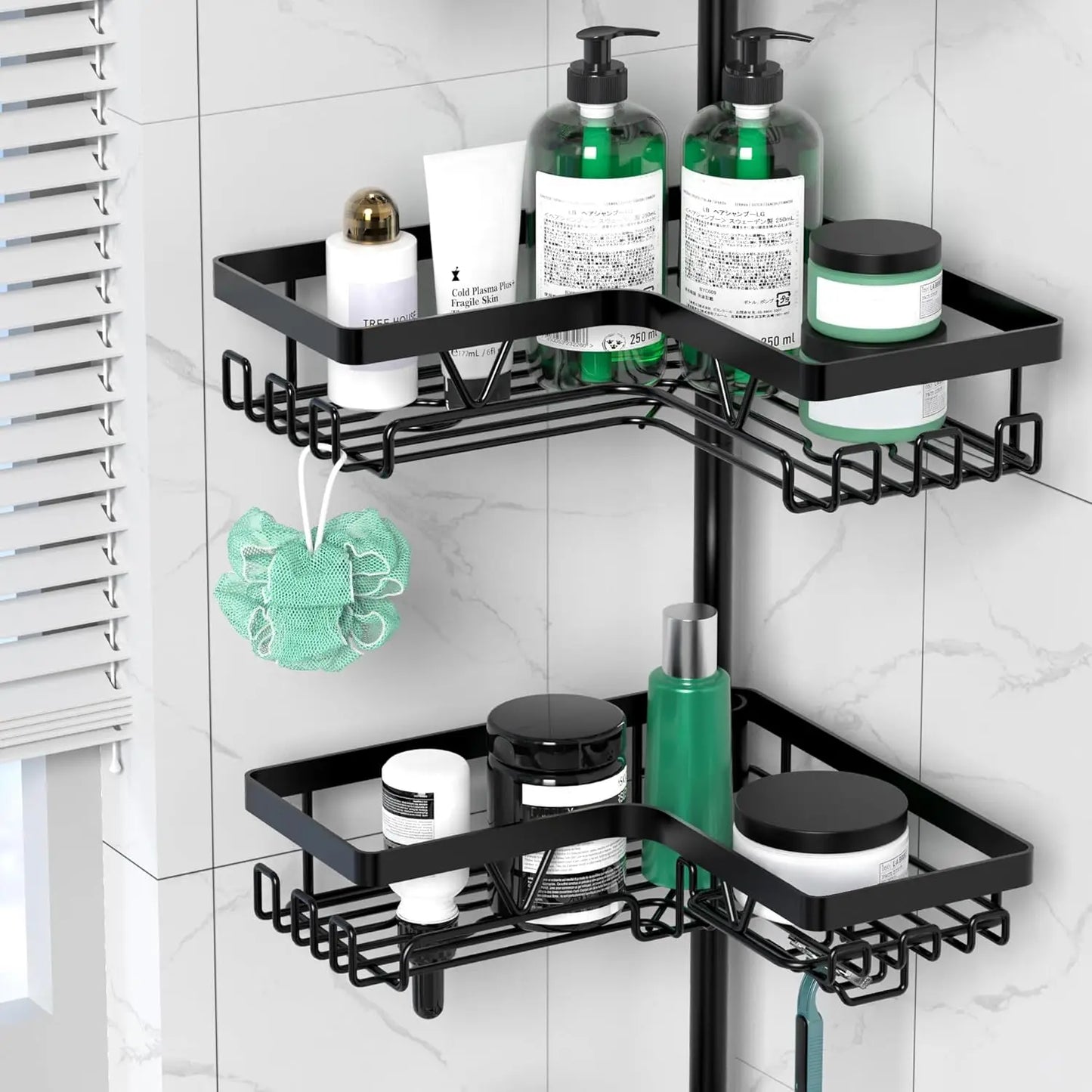 Stainless Steel 4 Tier Shower Caddy With Tension Pole