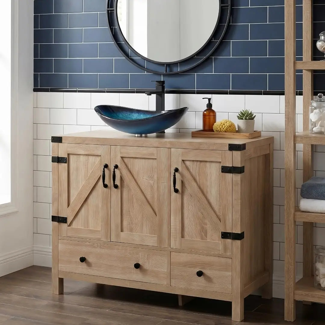 Minimalist Engineered Wood Bathroom Vanity With White Ceramic Sink