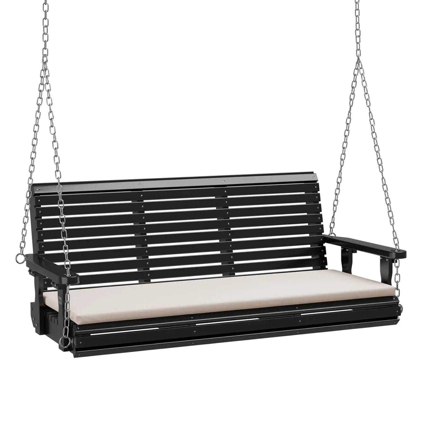 Farmhouse Wooden Hanging Porch Swing Bench With Extra Cushion
