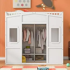 Playhouse Design Loft Bed With Built In Storage Wardrobe And Windows