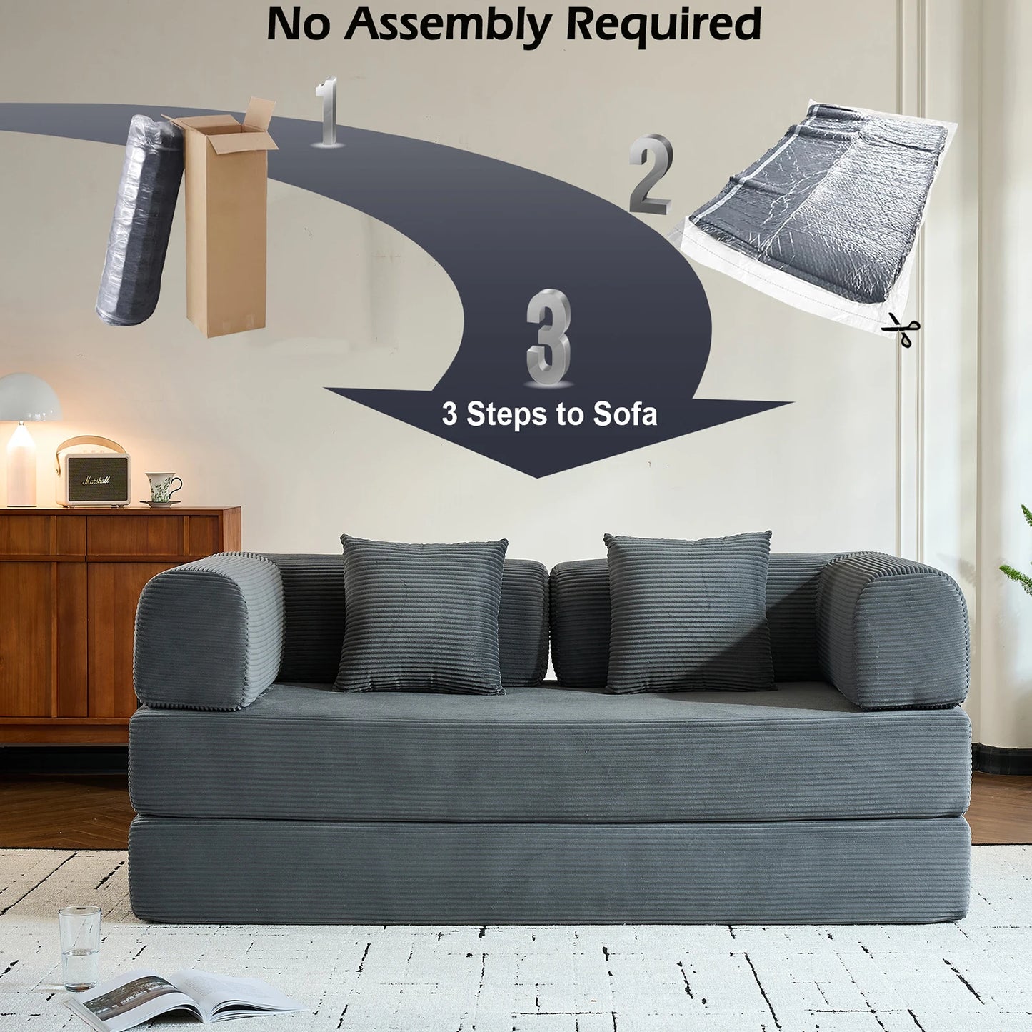 THOLASIS Folding Sofa Bed Corduroy Futon For Small Spaces