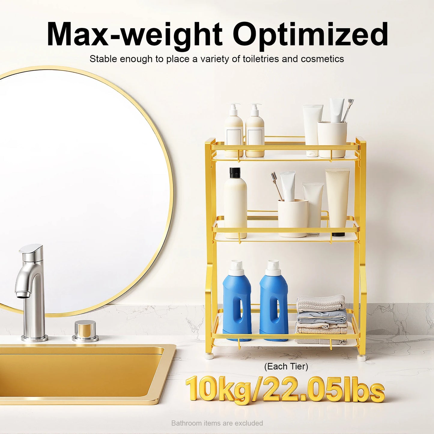 Bymaocar 3 Tier Bathroom Countertop Organizer Metal Storage Shelf For Toiletries