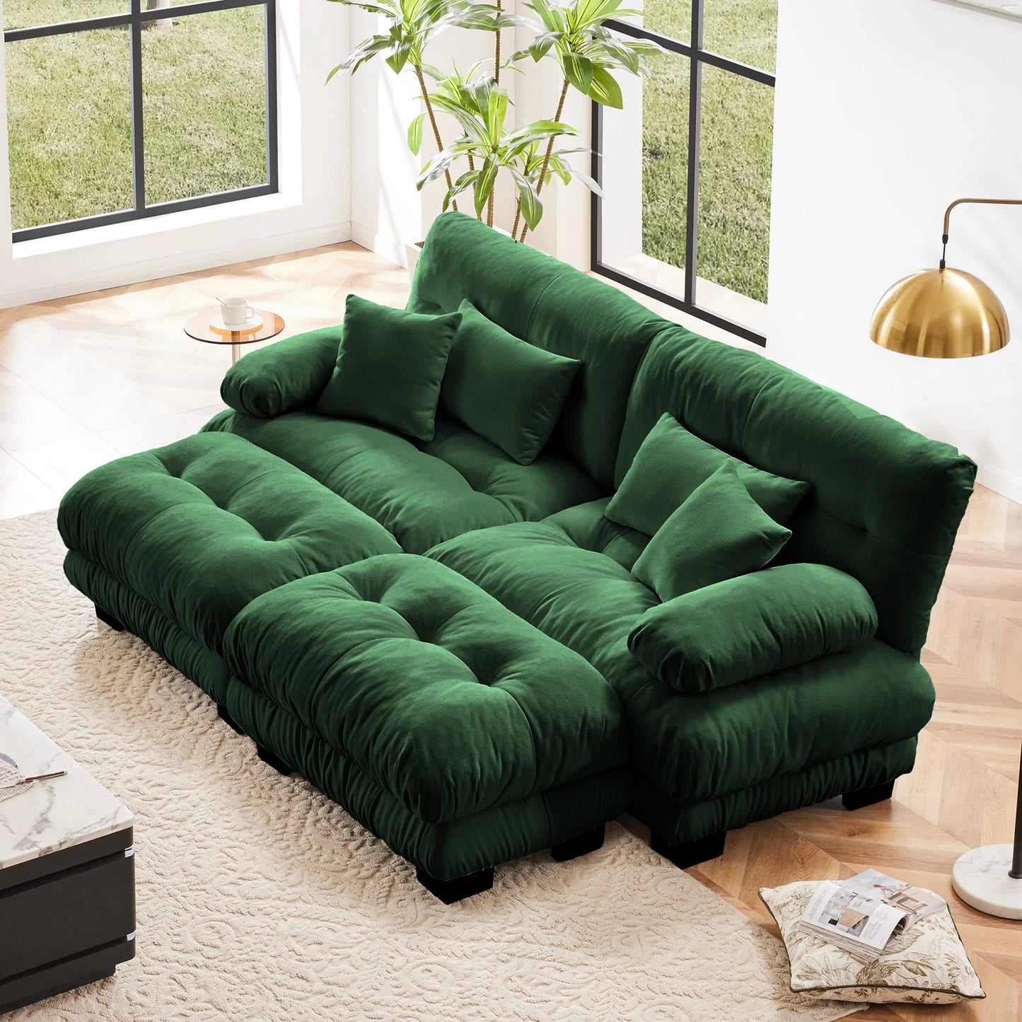Chenille Modular Sectional Sofa Couch With Ottomans