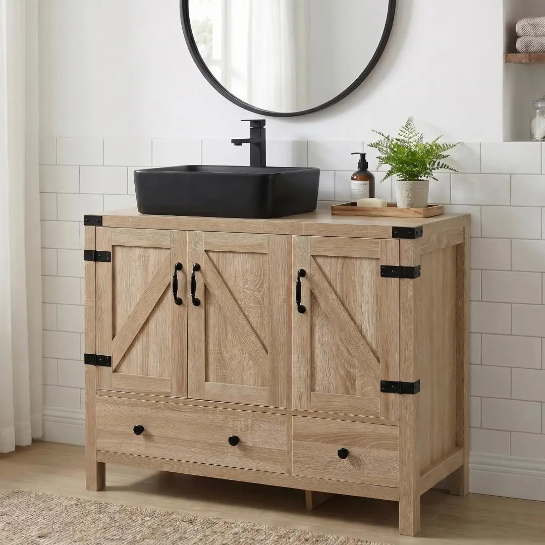 Minimalist Engineered Wood Bathroom Vanity With White Ceramic Sink