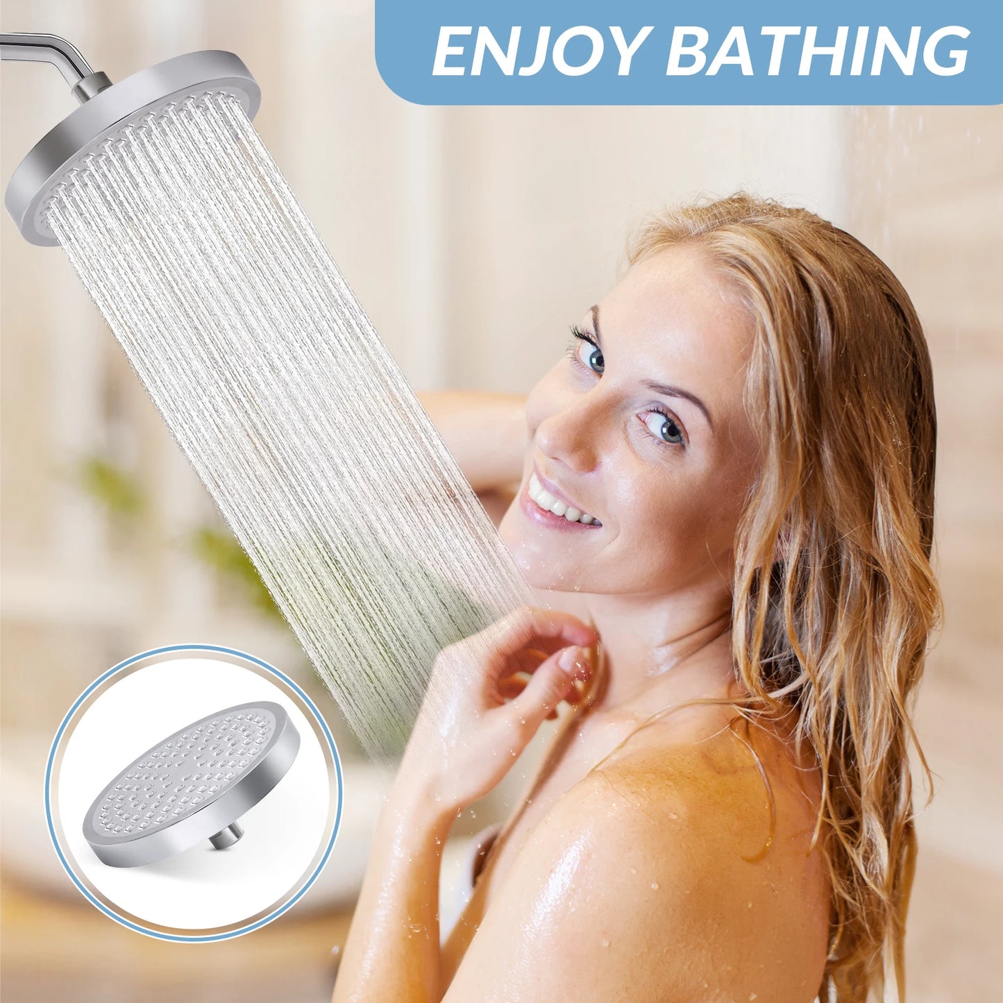 Stainless Steel High Pressure Rain Shower Head Wall Mounted