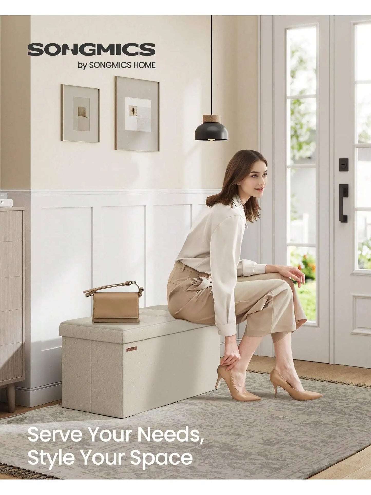 Storage Ottoman Bench For Shoes MDF Nonwoven Fabric